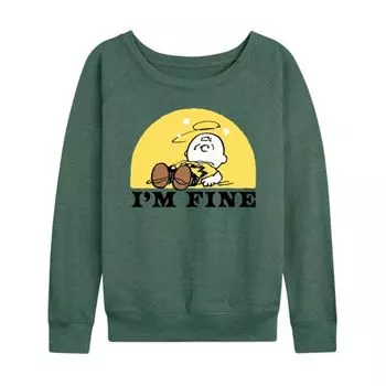 Женская футболка с длинным рукавом из французского трикотажа «Peanuts Charlie Brown I'm Fine» Licensed Character, зеленый