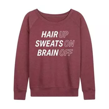 Женская футболка с длинным рукавом из французского трикотажа с принтом «hair up sweats» от Brain Off Licensed Character, цвет heather maroon