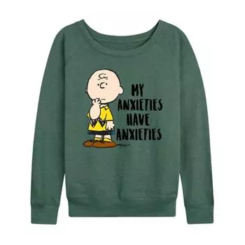 Женская футболка с длинным рукавом из французского трикотажа «Peanuts Charlie Brown Anxieties» Licensed Character, зеленый