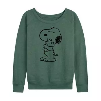 Женская футболка с длинным рукавом из французского трикотажа «Peanuts Snoopy Loves Woodstock» Licensed Character, зеленый