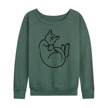 Женская футболка с длинным рукавом Linework Cat из французского трикотажа Licensed Character, зеленый