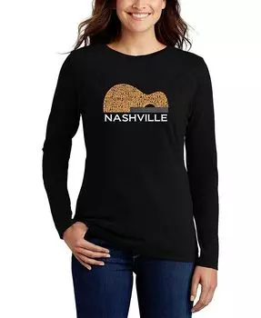 Женская футболка с длинным рукавом Nashville Guitar Word Art LA Pop Art, черный