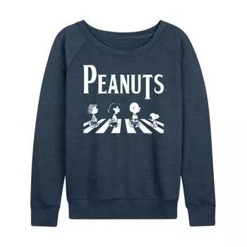 Женская футболка с длинным рукавом "Peanuts crossing road" из французского флиса Licensed Character, индиго