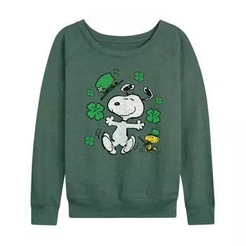 Женская футболка с длинным рукавом Peanuts Snoopy в стиле Дня Святого Патрика из французского терри Licensed Character, зеленый