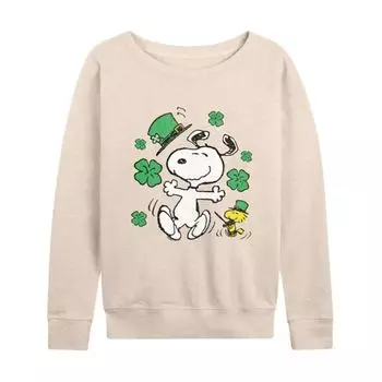 Женская футболка с длинным рукавом Peanuts Snoopy в стиле Дня Святого Патрика из французского терри Licensed Character, бежевый