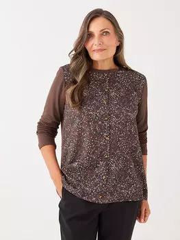 Женская футболка с длинным рукавом с круглым вырезом и рисунком LCW Grace, темно коричневый