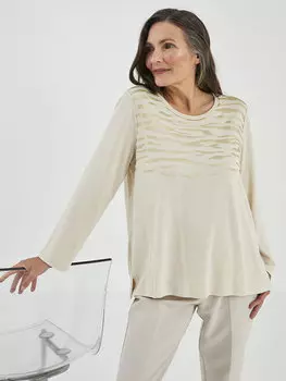 Женская футболка с длинным рукавом с круглым вырезом и рисунком LCW Grace, светло-бежевый