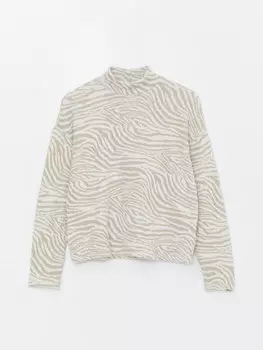 Женская футболка с длинным рукавом с высоким воротником и рисунком LCWAIKIKI Classic, бежевый жаккард