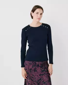 Женская футболка с длинными рукавами и декоративными пуговицами Caroll, темно-синий