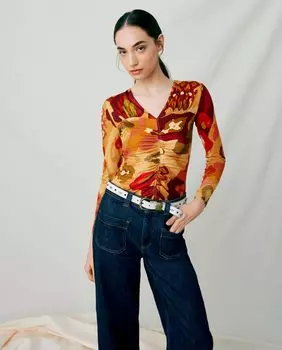 Женская футболка с длинными рукавами и драпированными деталями Maksu, мультиколор