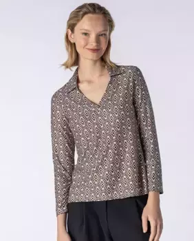 Женская футболка с длинными рукавами и геометрическим принтом Naulover, светло-коричневый