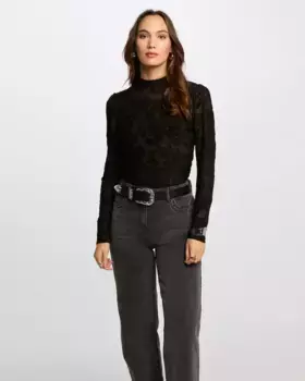 Женская футболка с длинными рукавами и кружевным эффектом Morgan, черный
