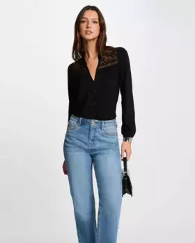 Женская футболка с длинными рукавами и кружевными аппликациями Morgan, чёрный