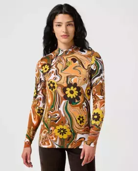 Женская футболка с длинными рукавами и принтом Wrangler, коричневый