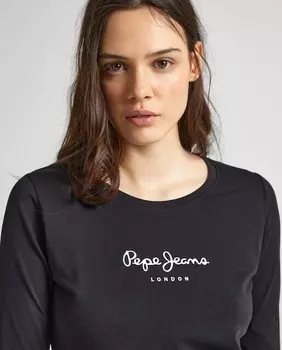 Женская футболка с длинными рукавами и принтом логотипа Pepe Jeans, черный