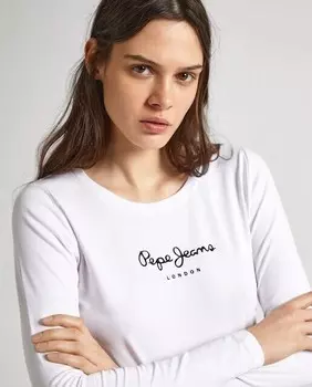 Женская футболка с длинными рукавами и принтом логотипа Pepe Jeans, белый