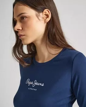 Женская футболка с длинными рукавами и принтом логотипа Pepe Jeans, темно-синий