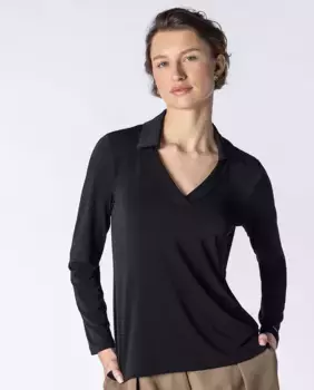 Женская футболка с длинными рукавами и рубашечным воротником Naulover, черный