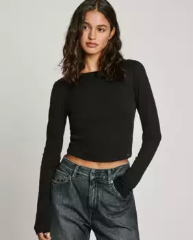 Женская футболка с длинными рукавами и укороченным подолом Pepe Jeans, черный
