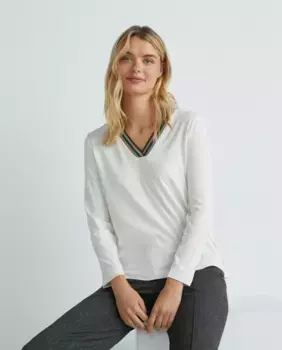 Женская футболка с длинными рукавами и V-образным вырезом Guitare, цвет Crudo