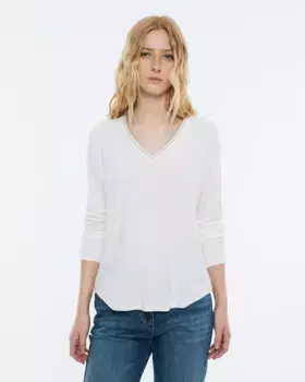 Женская футболка с длинными рукавами и V-образным вырезом Andam, цвет Crudo