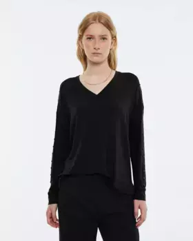 Женская футболка с длинными рукавами и V-образным вырезом Andam, черный