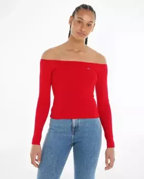 Женская футболка с длинными рукавами и вырезом-лодочкой Tommy Jeans, красный