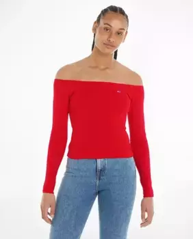 Женская футболка с длинными рукавами и вырезом-лодочкой Tommy Jeans, красный