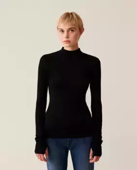 Женская футболка с длинными рукавами из 100% шерсти Claudie Pierlot, черный