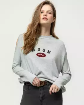 Женская футболка с длинными рукавами, открытыми плечами и логотипом Noon спереди, серый