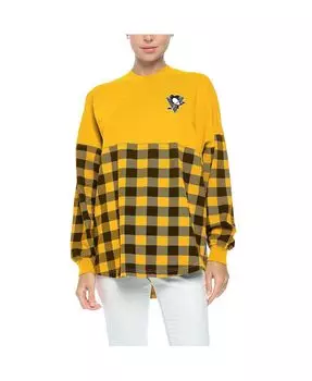 Женская футболка с длинными рукавами в клетку Buffalo Pittsburgh Penguins Gold с логотипом Fanatics, золотой