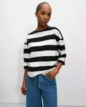 Женская футболка с французским рукавом и полосатым принтом Parfois, черный