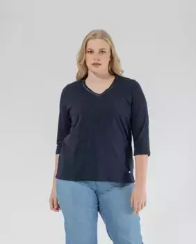 Женская футболка с французскими рукавами и V-образным вырезом October, тёмно-синий