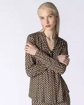 Женская футболка с геометрическим принтом и длинными рукавами Naulover, светло-коричневый