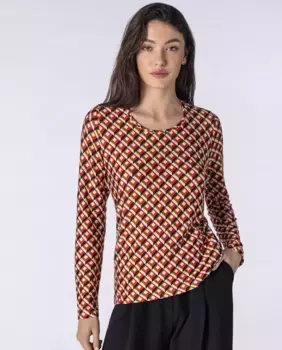 Женская футболка с геометрическим принтом и длинными рукавами Naulover, красный