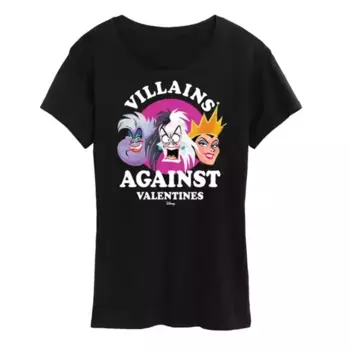 Женская футболка с графическим принтом «Урсула, Круэлла и злая королева против Дня святого Валентина» Disney, черный