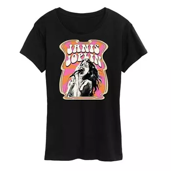 Женская футболка с графическим принтом в стиле плаката Janis Joplin Licensed Character, черный