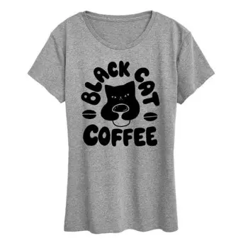 Женская футболка с графическим рисунком Black Cat Coffee Licensed Character, цвет Heather Gray