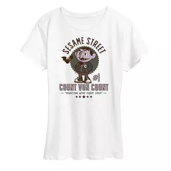 Женская футболка с графическим рисунком «Улица Сезам» Count Von Count Licensed Character, белый