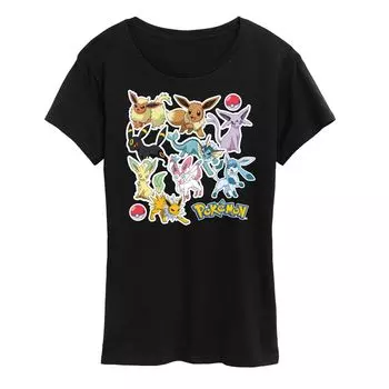 Женская футболка с графическими наклейками Pokemon Eevelution Licensed Character, черный