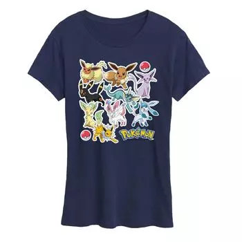 Женская футболка с графическими наклейками Pokemon Eevelution Licensed Character, темно-синий