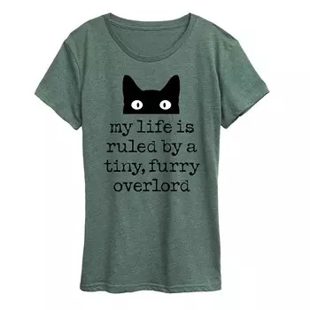 Женская футболка с изображением кота Tiny Overlord Ruled By Life Ruled By Tiny Overlord Licensed Character, цвет Heather Green