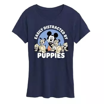 Женская футболка с изображением Микки Мауса Disney's, отвлеченная щенками, темно-синий