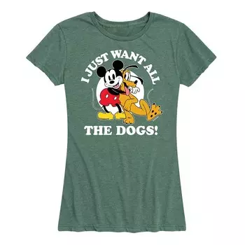 Женская футболка с изображением Микки Мауса и Плутона Disney's Just Want All Dogs, цвет Heather Green