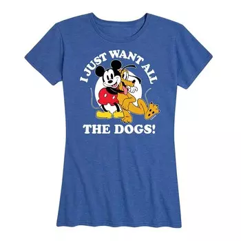Женская футболка с изображением Микки Мауса и Плутона Disney's Just Want All Dogs, цвет Heather Royal Blue