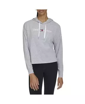 Женская футболка с капюшоном и длинным рукавом с логотипом Tommy Hilfiger, серый