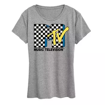 Женская футболка с клетчатым логотипом MTV и графическим рисунком Licensed Character, серый