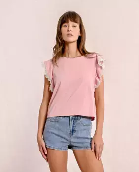 Женская футболка с коротким рукавом-бабочкой и кружевом Molly Bracken, розовый