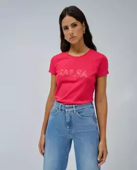 Женская футболка с коротким рукавом и брендингом Salsa Jeans, коралловый