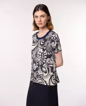 Женская футболка с коротким рукавом и цветочным принтом Naulover, тёмно-синий